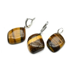 Серьги и Кулон из тигрового глаза 20*25мм, кулон 23*23мм, 18г