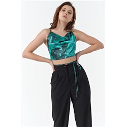 Кроп-топ атласный на бретелях с принтом пейсли ONE SIZE