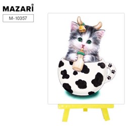 Алмазная мозаика c мольбертом 21*25см Кот-Коровка частичн. выкладка М-10357