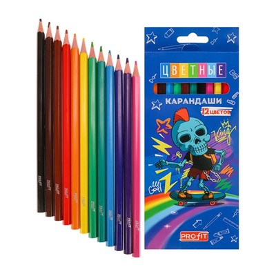 Карандаши цветные 12 цв. Profit Skeleton`s king пластик Проф-Пресс КЦ-1491