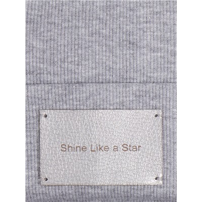 Шапка детская кашкорсе, формы лопата, на отвороте нашивка SHINE LIKE A STAR+снуд, серый меланж