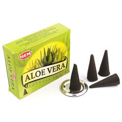 Hem Incense CONES ALOE VERA (Благовония конусы АЛОЭ (алое) ВЕРА, Хем), уп. 10 конусов.