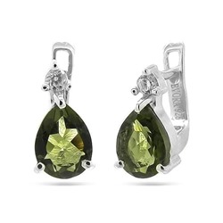 Серьги из серебра оливковая шпинель, Трель