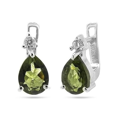 Серьги из серебра оливковая шпинель, Трель