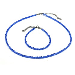 Чокер на шею и браслет из циркона огранка 3мм цв.васильковый, 40см, 17см