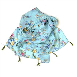 Шарф индийский шифоновый ГОЛУБОЙ С ЦВЕТОЧКАМИ (кисточки разных цветов, длина 150 см.), Via fashion, 1 шт.