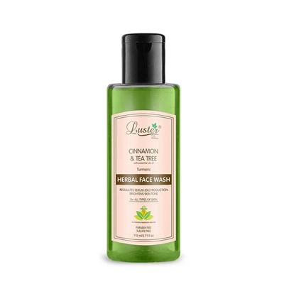 CINNAMON & TEA TREE Face Wash, Luster (КОРИЦА И ЧАЙНОЕ ДЕРЕВО травяной гель для умывания без сульфатов и парабенов С ЭФИРНЫМ МАСЛОМ ЛАЙМА, Ластер), 110 мл.