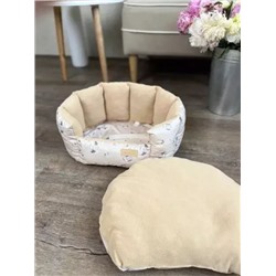 Лежанка для кошек круглая бежевые совы