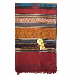 PASHMINA SHAWLS, Тёплый индийский палантин С ВОСТОЧНЫМИ ОГУРЦАМИ, цвет БОРДОВЫЙ (размер 200 см. х 90 см.), 1 шт.