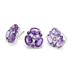 Кольцо и Серьги С925 с аметистом, размер 19, 25г
