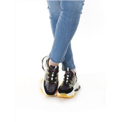 DHJ02-1 BLACK/YELLOW Кроссовки женские (нат.кожа, нат.замша, плащевка) размер 38