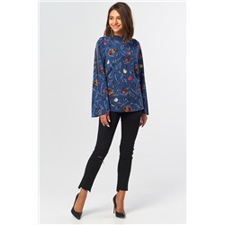 Блузка прямая с широким рукавом с принтом на синем