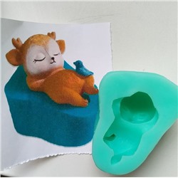 Силиконовый молд 3D «Спящий олененок с птичкой»