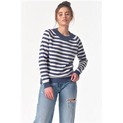 Джемпер вязаный свободный в полоску синий