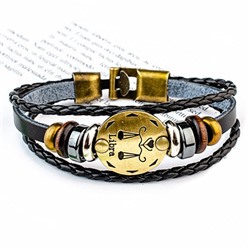Кожаный браслет с застёжкой Знаки Зодиака LIBRA - ВЕСЫ (кож. зам., длина 21 см.), 1 шт.