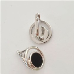 Серьги коллекция "Дубай" покрытие посеребрение, цвет камня: черный,12162, арт.947.549