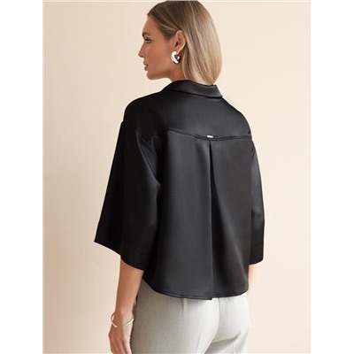 Блузка с короткими рукавами из плотного струящегося сатина