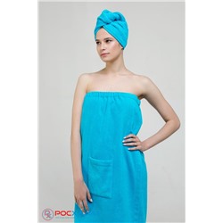 Женский махровый банный комплект (парео на пуговицах и чалма) Бирюзовый К-26 (14)