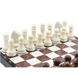 Шахматы подарочные из камня лемезит и мрамор 375*375мм.