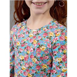 Платье Моана цветные розы на голубом