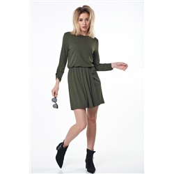 Платье трикотажное короткое в полоску на зеленом