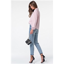 Блузка свободная на резинке для офиса розовая