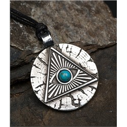 Амулет Astral 2 в 1: подвеска и брелок, ВСЕВИДЯЩЕЕ ОКО - с камнем бирюза (шнурок + брелочное кольцо), 1 шт.