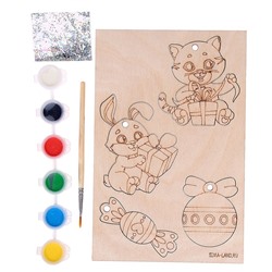 Роспись по дереву «Праздник у зайки и котика»