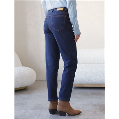 Джинсы mom-fit из эластичного денима на флисе