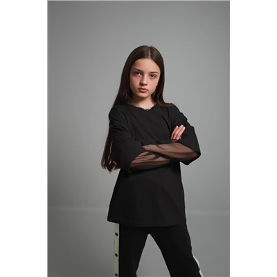 Лонгслив для девочки оверсайз с двойным рукавом Happyfox