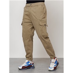 Джинсы карго мужские с накладными карманами бежевого цвета 2422B