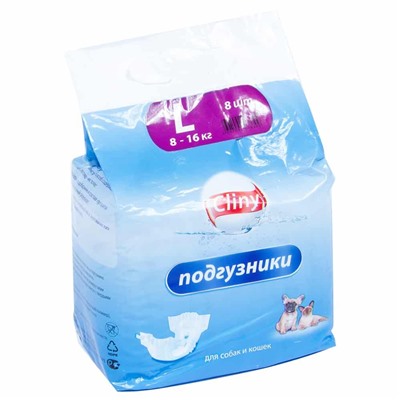 Подгузники Cliny для собак и кошек 8-16кг L (8шт) K204АГ