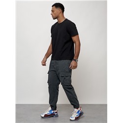 Джинсы карго мужские с накладными карманами темно-серого цвета 2423TC