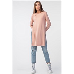 Туника трикотажная с разрезами по бокам персиковая