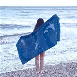 Полотенце банное "На море"- голубой 80*150 см. вафля хлопок 100%