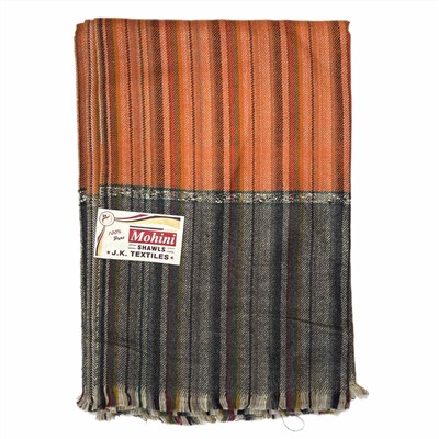 MOHINI SHAWLS Тёплый тибетский палантин В ПОЛОСКУ, цвет ОРАНЖЕВЫЙ (размер 200 см. х 90 см.), 1 шт.