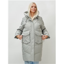 Пальто летучая мышь женское с капюшоном зимнее зеленого цвета 9618Z