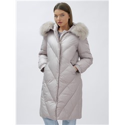 Пальто женское зимние с мехом песец люкс класса бежевого цвета 1316B