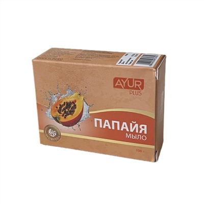 PAPAYA soap, Ayur Plus (Мыло туалетное ПАПАЙЯ, Аюр Плюс), 100 г.