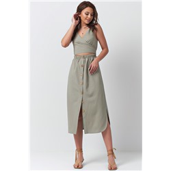 Хлопковое платье с отрезной талией хаки