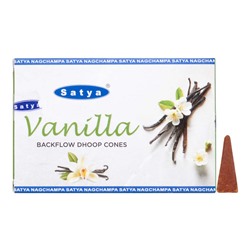 VANILLA Backflow Dhoop Cones, Satya (ВАНИЛЬ благовония конусы стелющийся дым, Сатья), уп. 10 конусов.