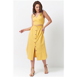 Хлопковое платье с отрезной талией желтое