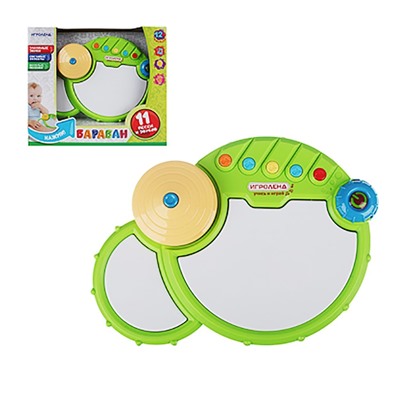 Игроленд. Барабан музыкальный, свет, звук, 3АА, ABS, 27х19х6,5см 889-072