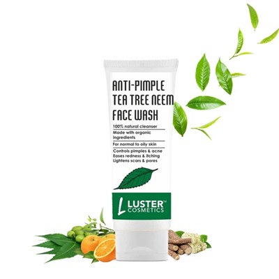 ANTI-PIMPLE TEA TREE NEEM Face Wash, Luster (Гель для умывания ПРОТИВ ПРЫЩЕЙ с маслом чайного дерева и нимом, Ластер), 100 мл.