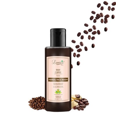 RAW COFFEE Face Wash, Luster (КОФЕ травяной гель для умывания без сульфатов и парабенов С ЭКСТРАКТОМ КАКАО, Ластер), 110 мл.