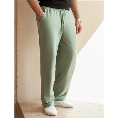 Брюки прямые на резинке из футера двухнитки с эластаном с затяжкой по низу