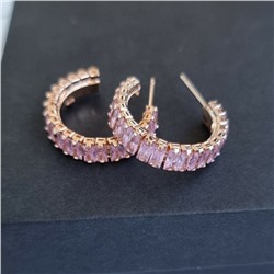Серьги дорожки из камней, ювелирная бижутерия, покрытие позолота, цвет камней: розовый, 23143, арт.947.214