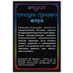 ALE728 Амулет ТРИПУРА СУНДАРИ ЯНТРА, кулон со шнурком (металл, размер кулона 36х28 мм.), 1 шт.