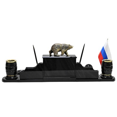 Настольный набор из обсидиана "Медведь" 950*340*280мм