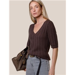 Джемпер фактурной вязки из хлопка с кашемиром